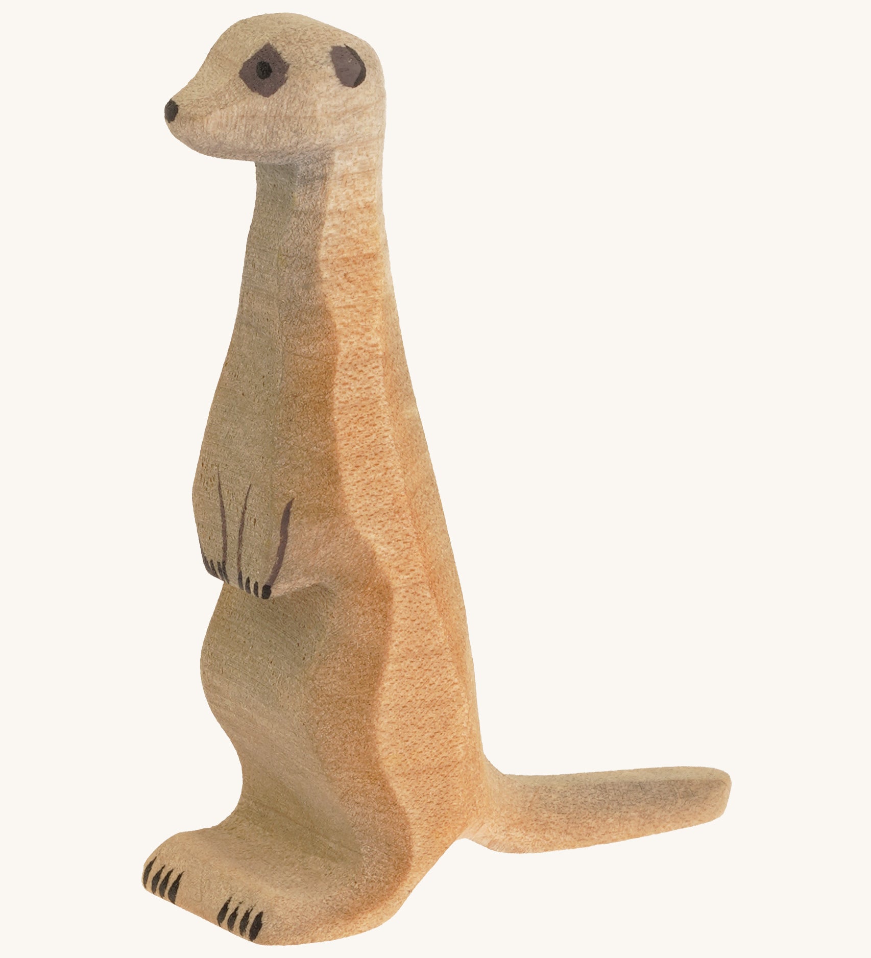 Light brown standing meerkat on a cream background