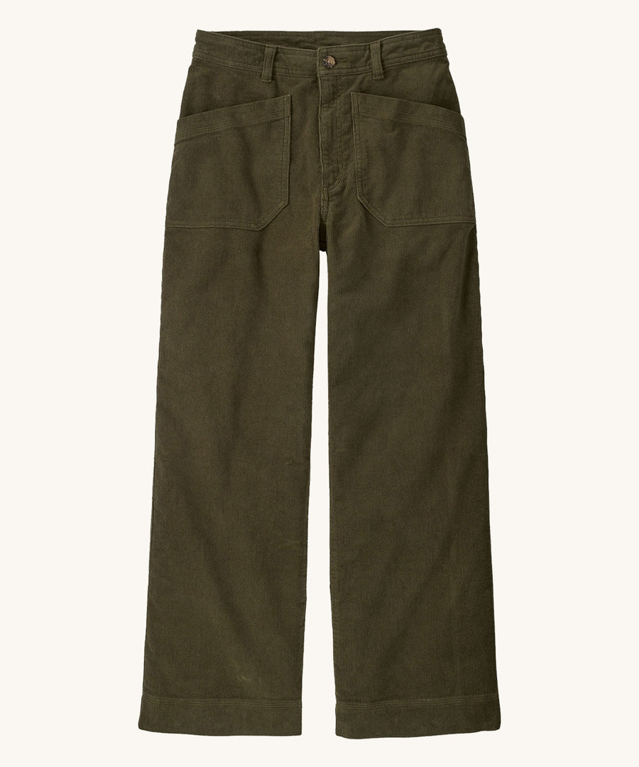 Patagonia Women's Wide Leg Cord Pants in a Basin Green colour on  a plain background