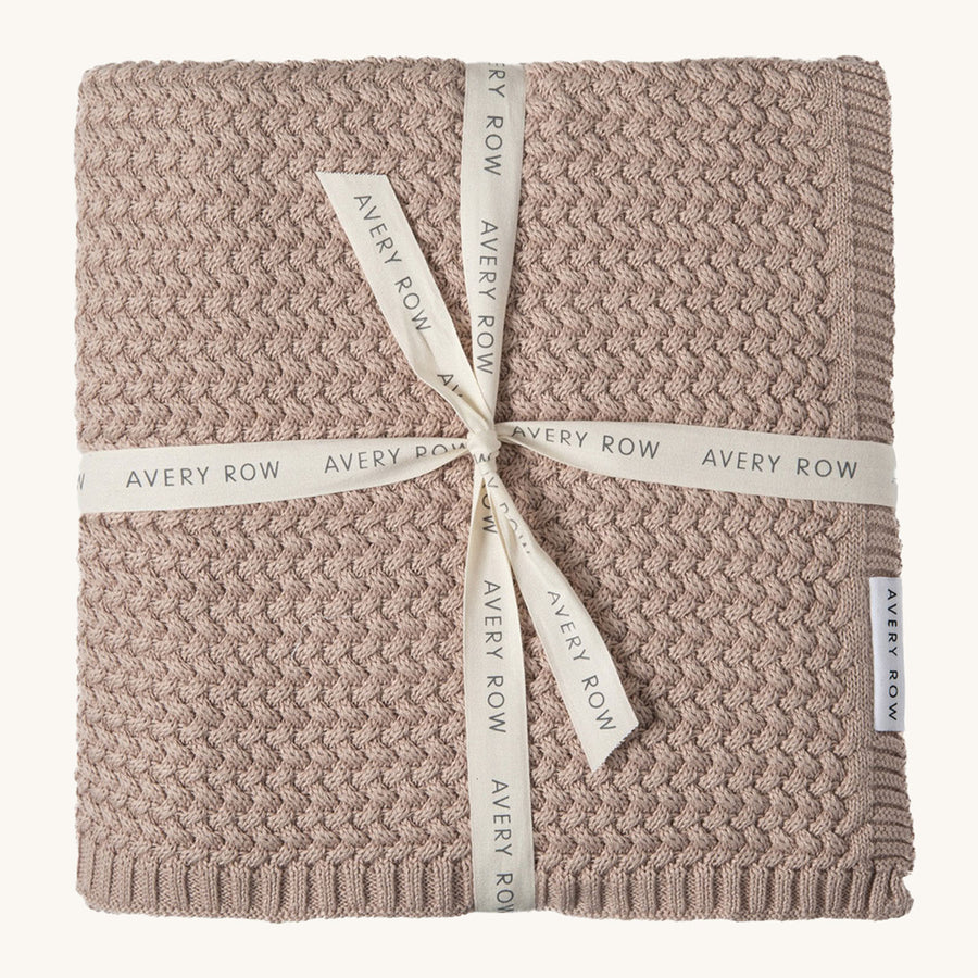 Avery Row Plait Knit Baby Blanket - Dusty Pink