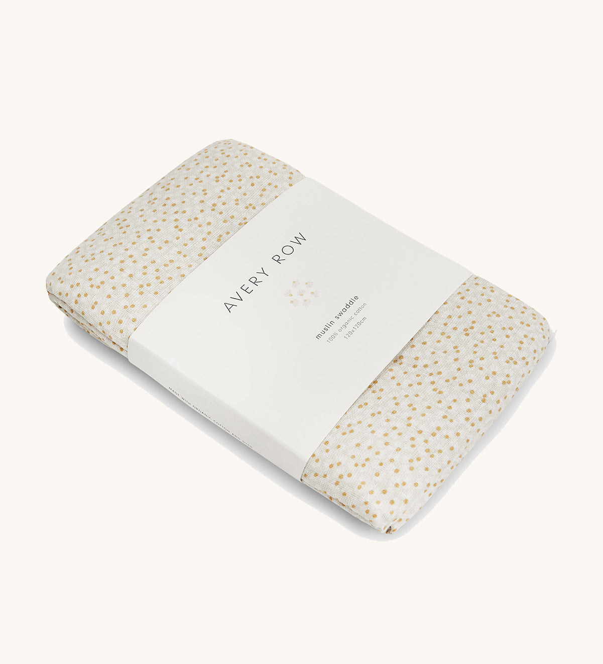 A Avery row muslin swaddle with a daisy flower design on a cream background.