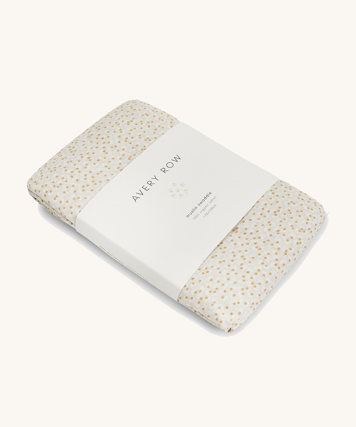 A Avery row muslin swaddle with a daisy flower design on a cream background.