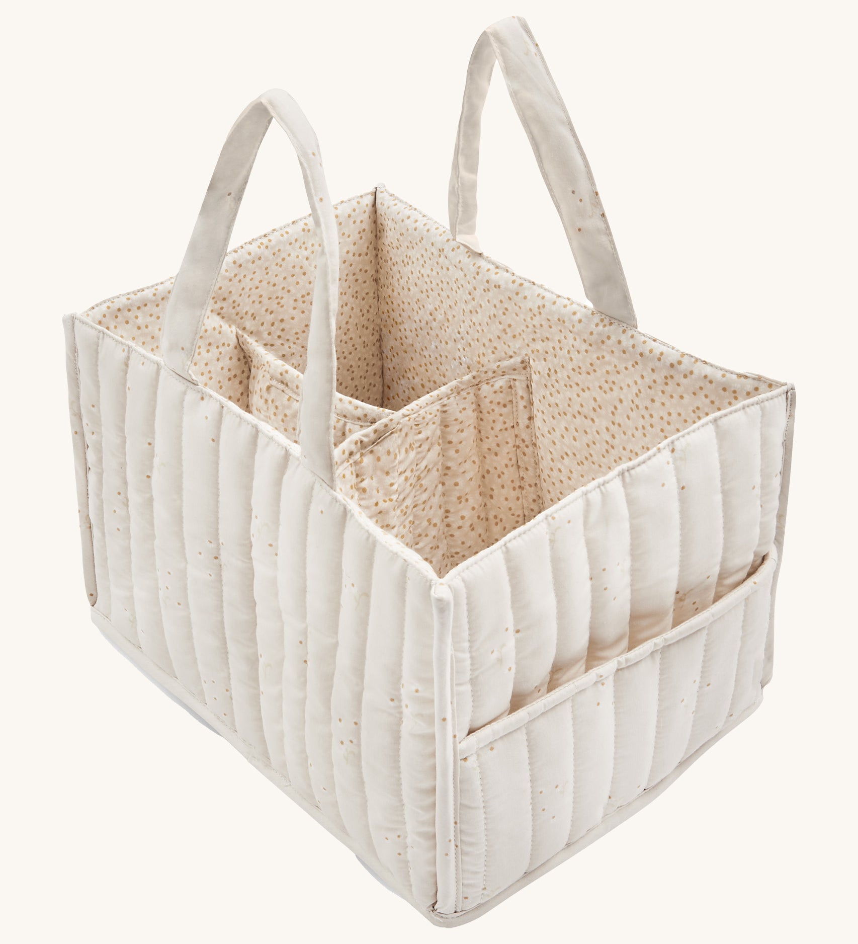 A Avery row nappy caddy organiser with a wild chamomile design on a cream background.