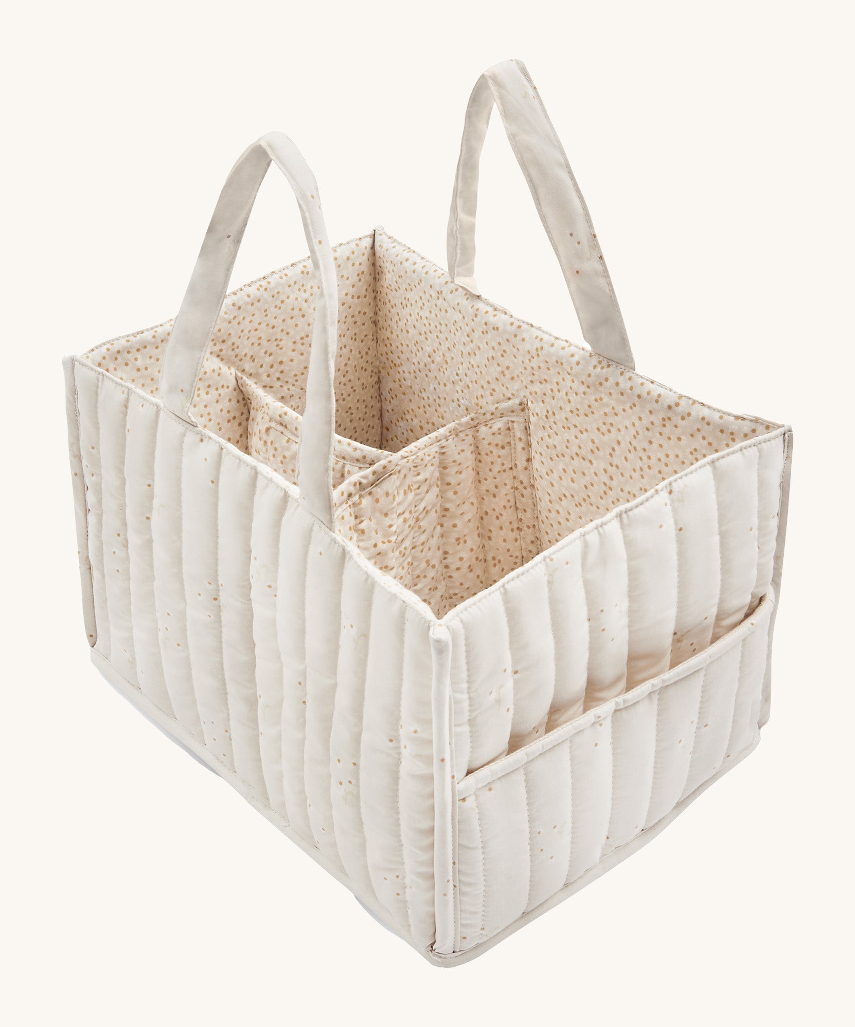 A Avery row nappy caddy organiser with a wild chamomile design on a cream background.