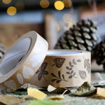 Babipur Wide Kraft Eco Paper Tape - Brown Leaves