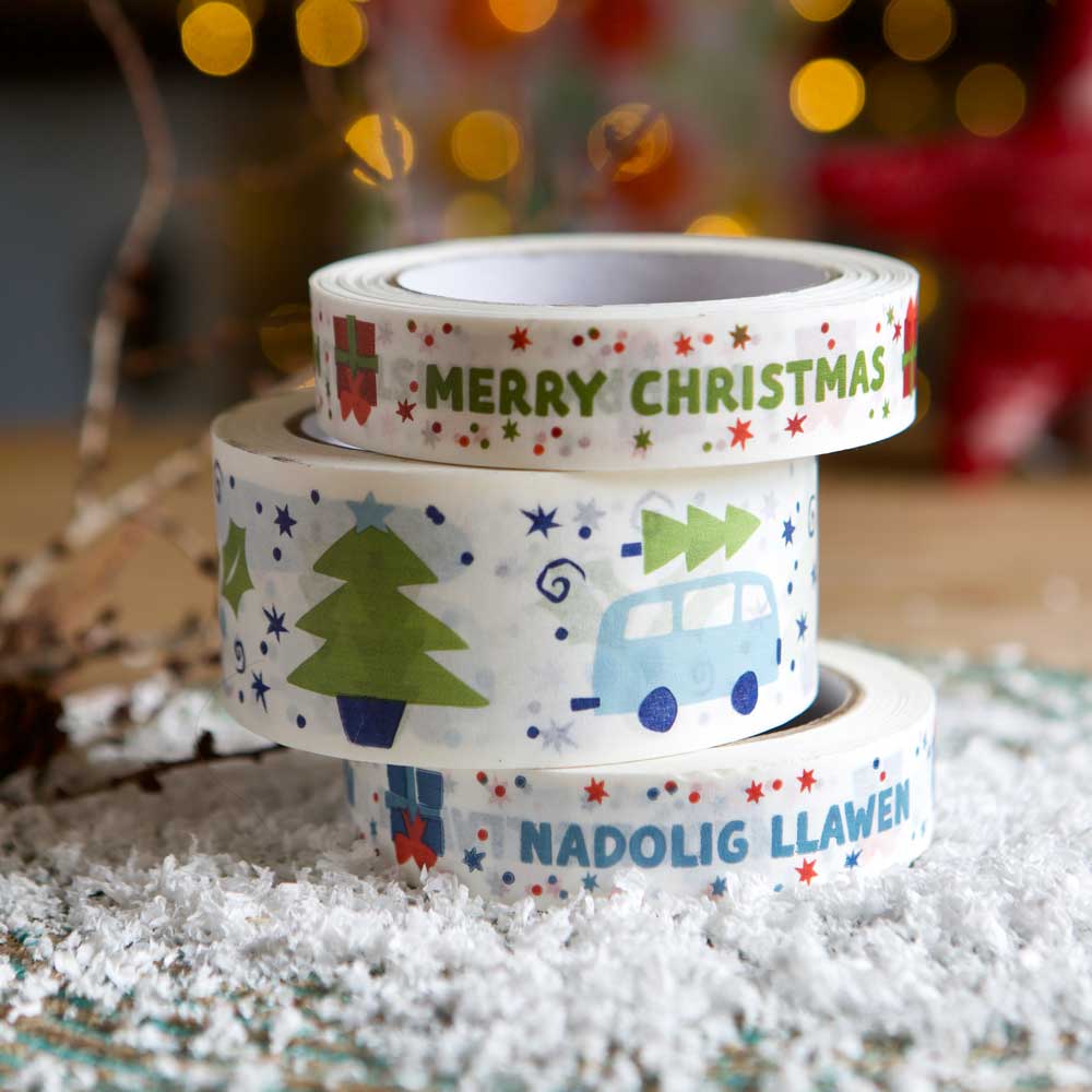 A stack of three babipur Christmas design recyclable eco paper tapes