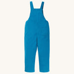  The back of the Frugi Babipur blue cord dungarees on a cream background