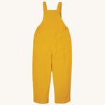 The back of the Kids Organic Cotton Cord Dungarees in Yellow back pocket by Babipur x Frugi