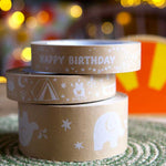 Stack of three babipur design kraft paper tapes with Happy Birthday