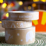 Stack of three babipur design kraft paper tapes with Happy Birthday