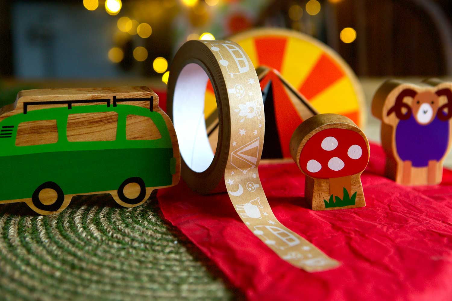 Babipur eco kraft recyclable camping design paper tape alongside wooden Lanka Kade campervan