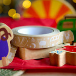 Babipur eco kraft recyclable camping design paper tape alongside wooden Lanka Kade figures