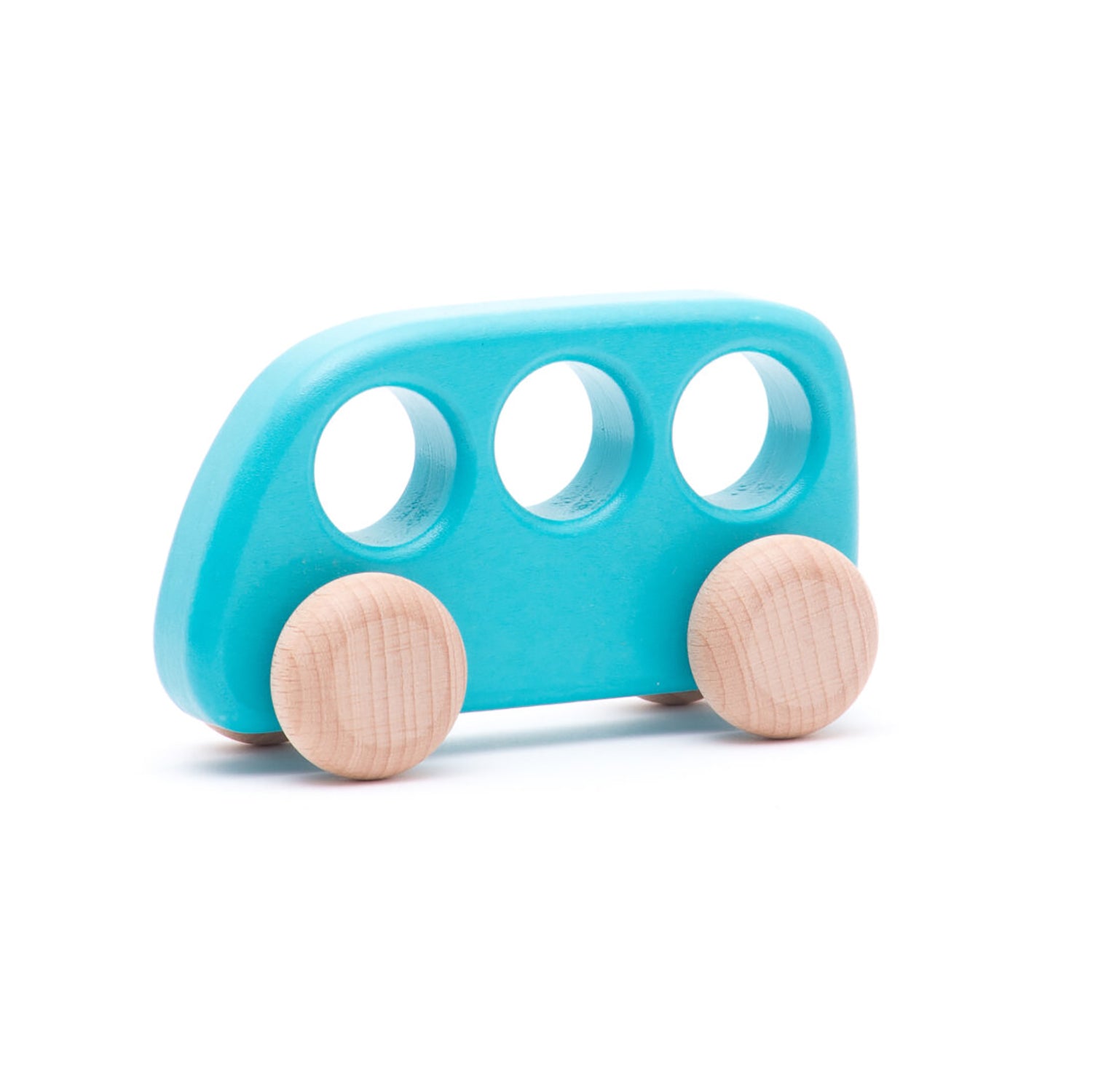 Bajo Light Blue Wooden Bus Toy on a white background