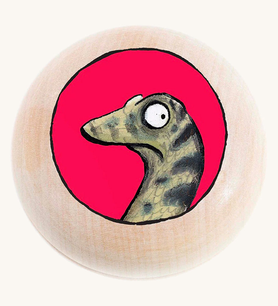 Bajo Gruffalo children's wooden snake magnet on a cream background