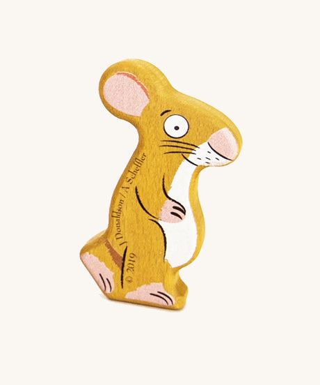 Bajo handmade wooden Gruffalo mouse figure on a cream background