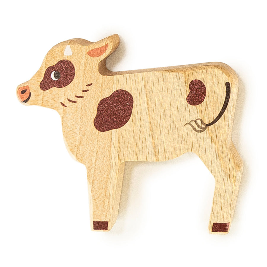 Bajo children's natural wooden cow animal figure on a white background