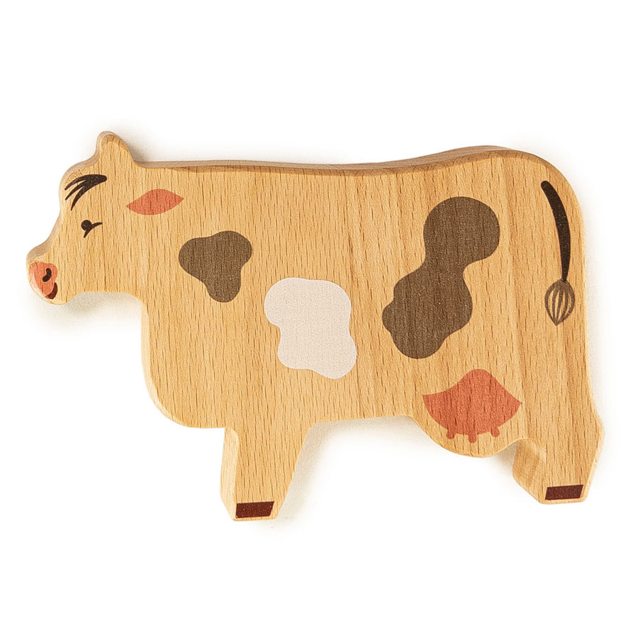 Bajo children's natural wooden cow animal figure on a white background