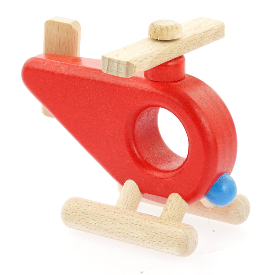 Bajo red handmade wooden fire helicopter toy on a white background