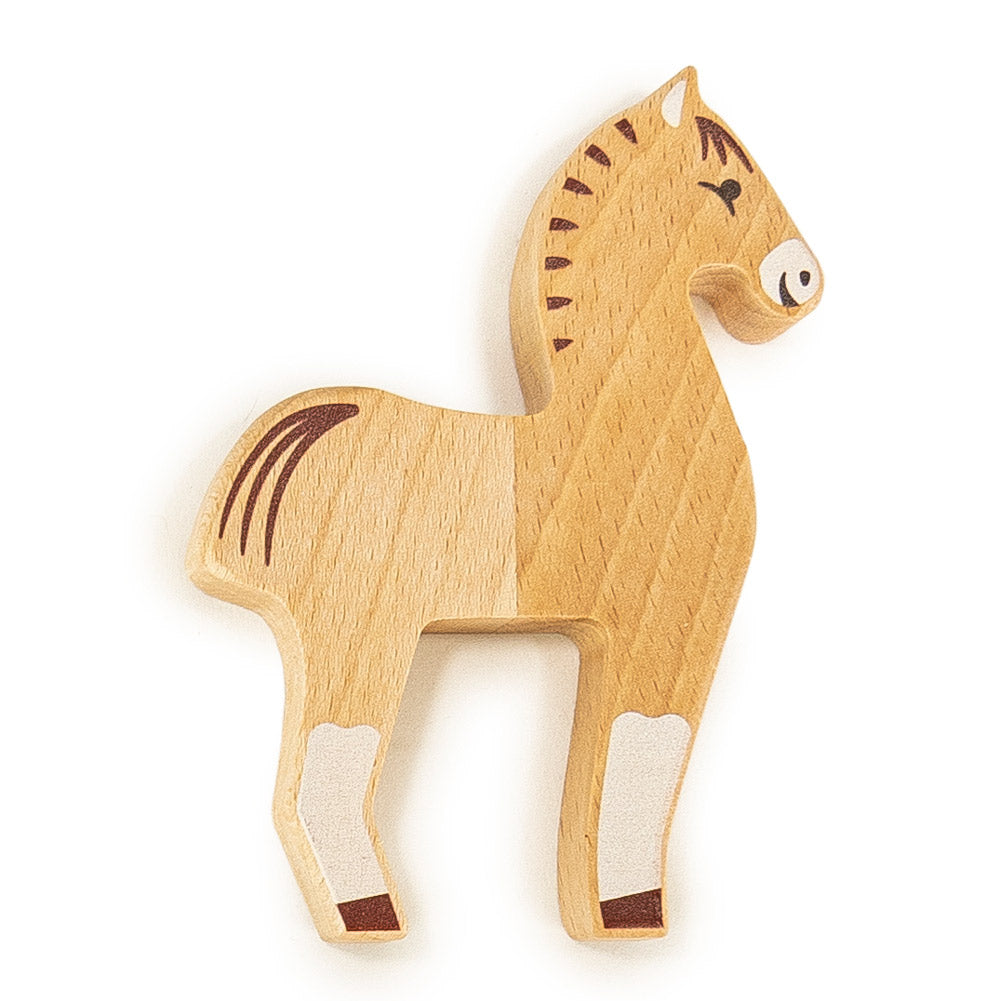 Bajo children's natural wooden horse animal figure on a white background