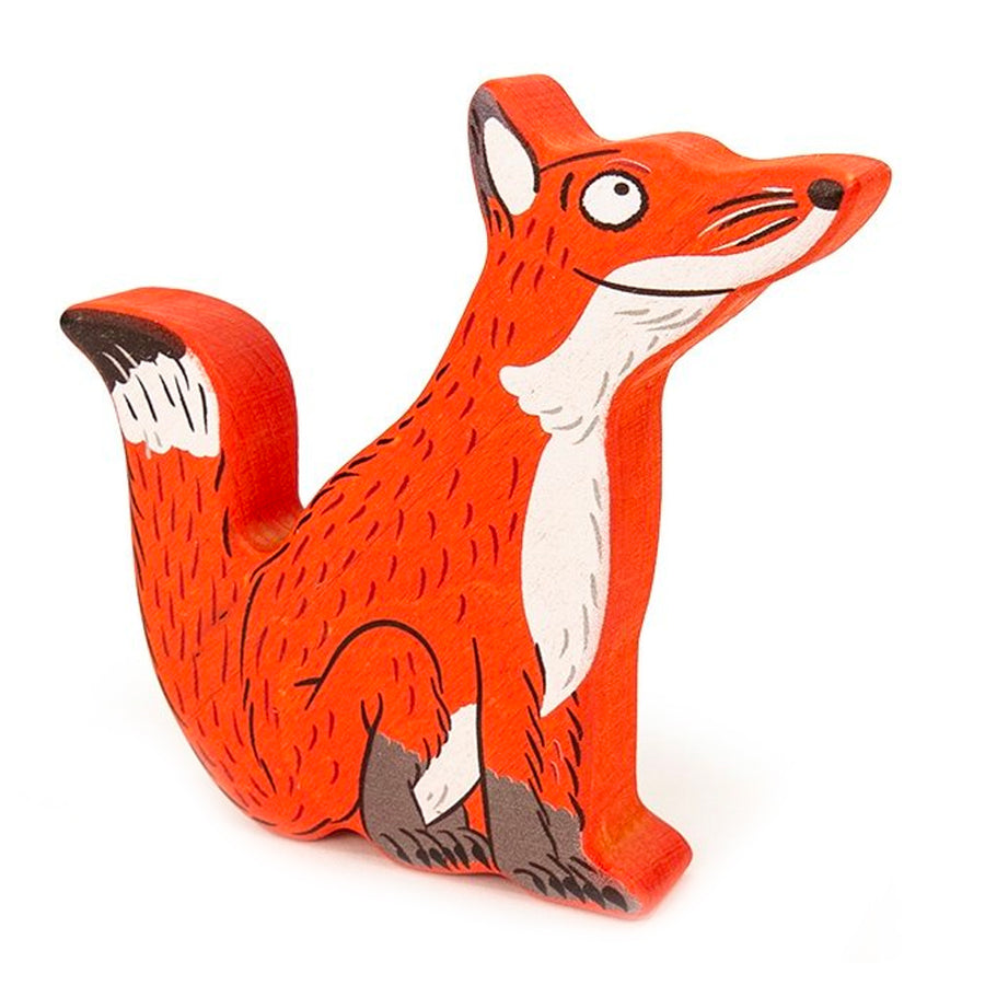 Bajo plastic-free wooden Gruffalo fox figure on a white background