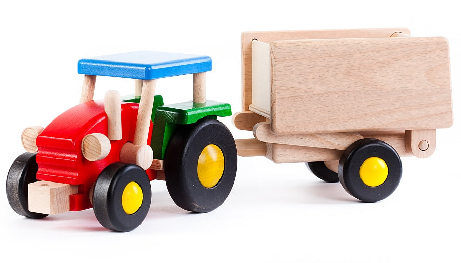 The Bajo wooden tractor and Trailer toy