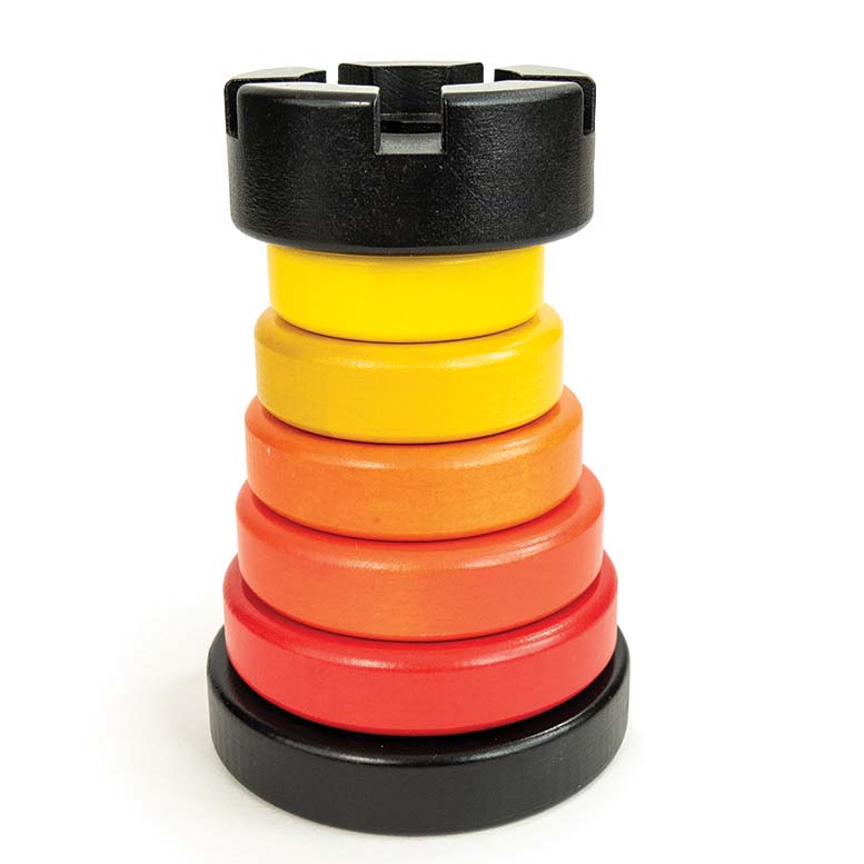 The Bajo Rook tower is a toddler stacking toy in the shape of a Rook chess piece. Made from natural sustainable wood