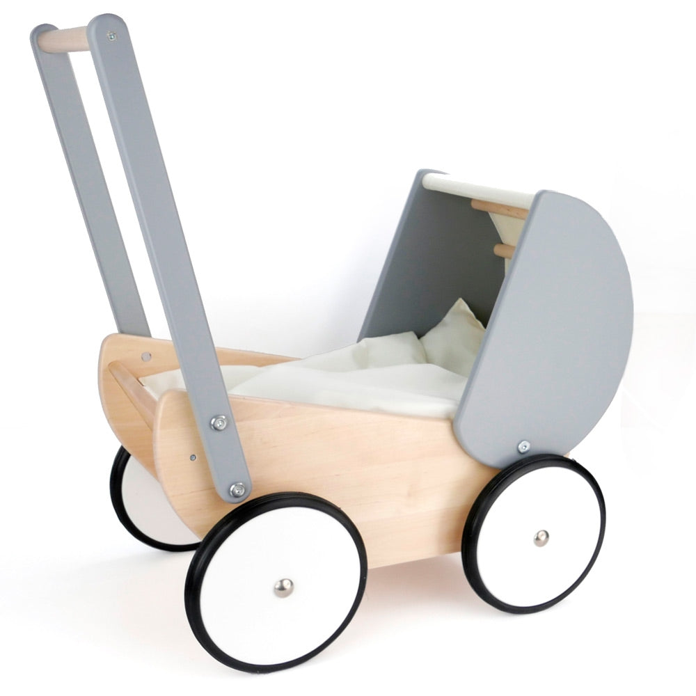 Bajo Monochrome Doll's Pram on a white background