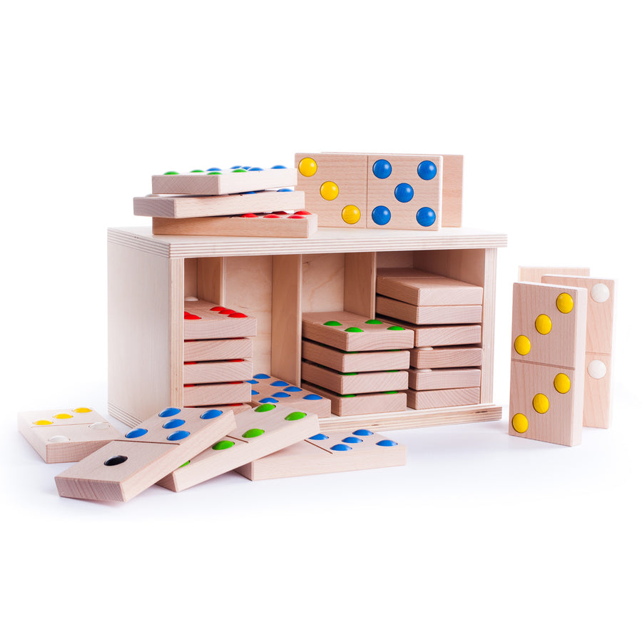 Bajo natural wooden XXL Domino toy game set on a white background