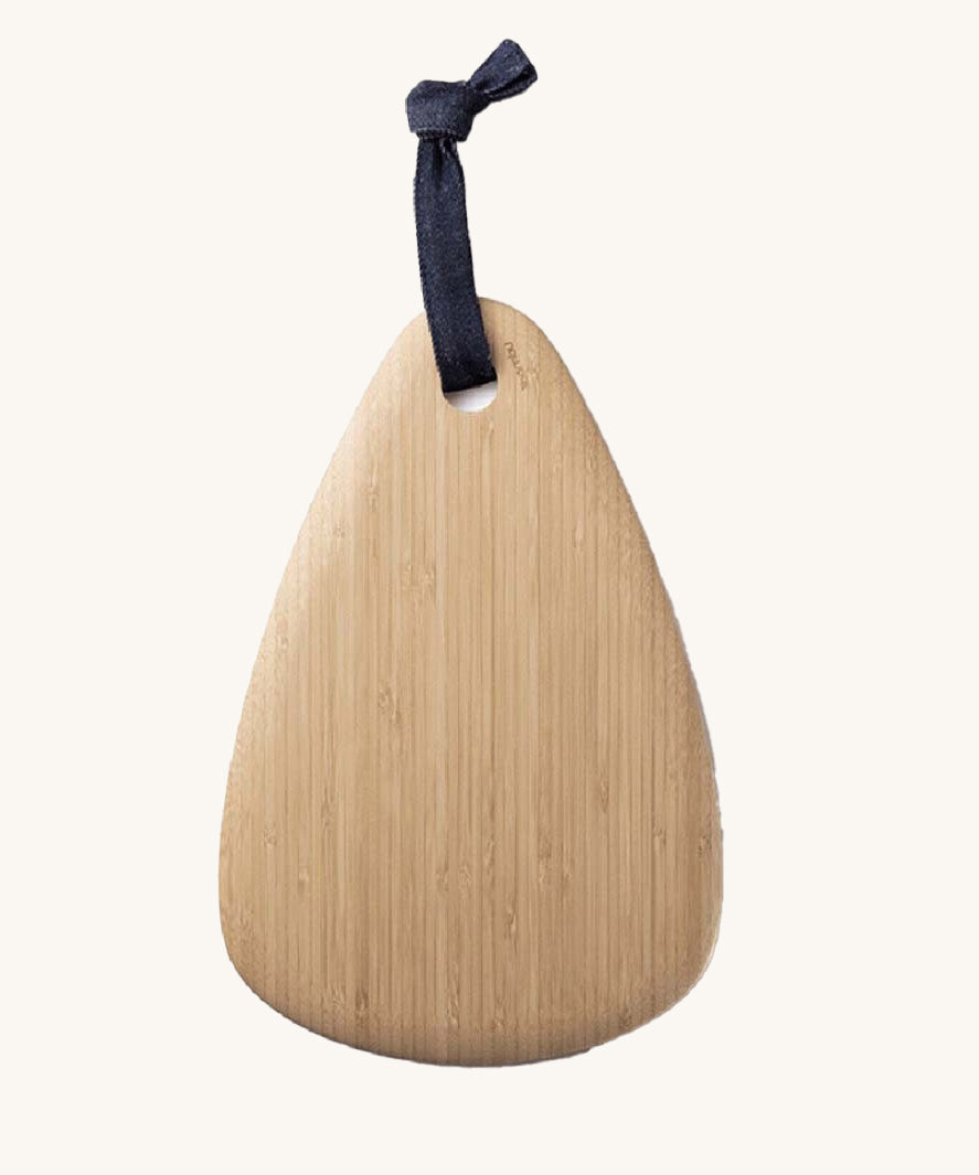 A Bambu Droplet shaped Artisan bamboo Board on a plain background. 