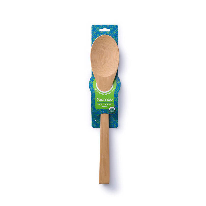 Bambu Give It A Rest Bamboo Spoon in packaging pictured on a plain white background