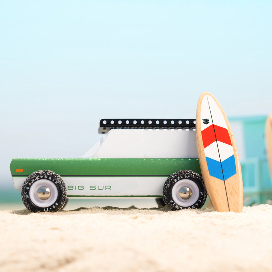 Picture of the box containing the Biarritz Surf Set of three magnetic wooden surfboard toys by Candylab.