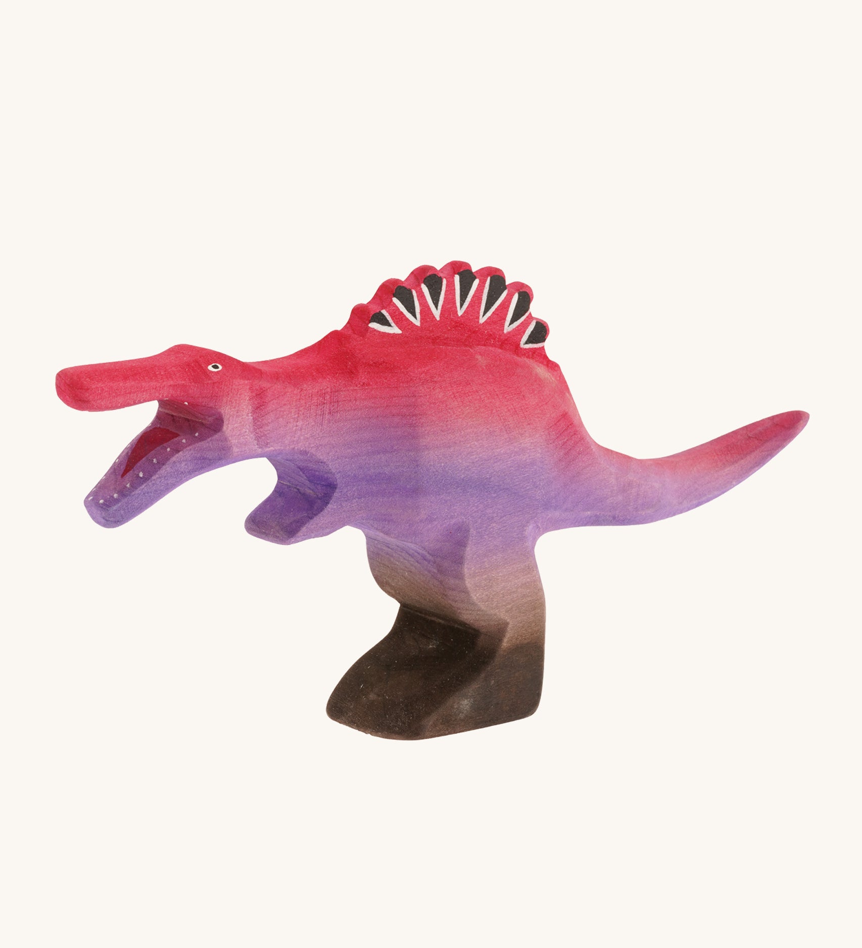 Pink and purple big standing spinosaurus on a cream background 