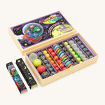 Billes & Co marbles space goofs collection in original cardboard packaging on a cream background 