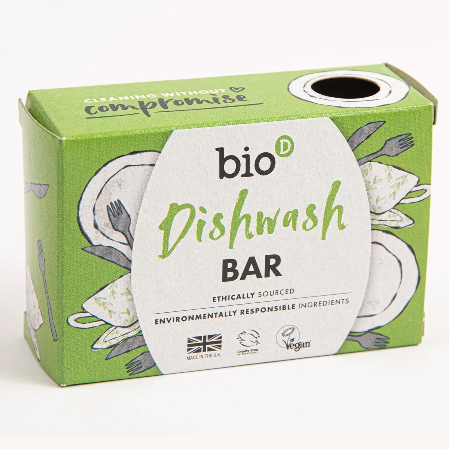 Vegan Dish Washing bar in front of green cardboard packaging box