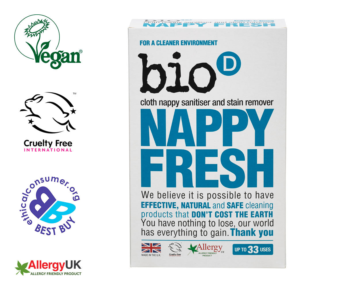 Bio D eco-friendly vegan nappy powder wash on a white background