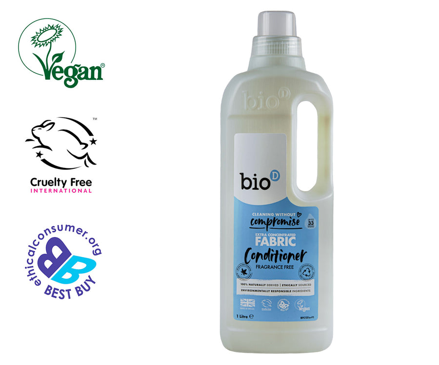 Bio D eco-friendly vegan fragrance free fabric conditioner on a white background