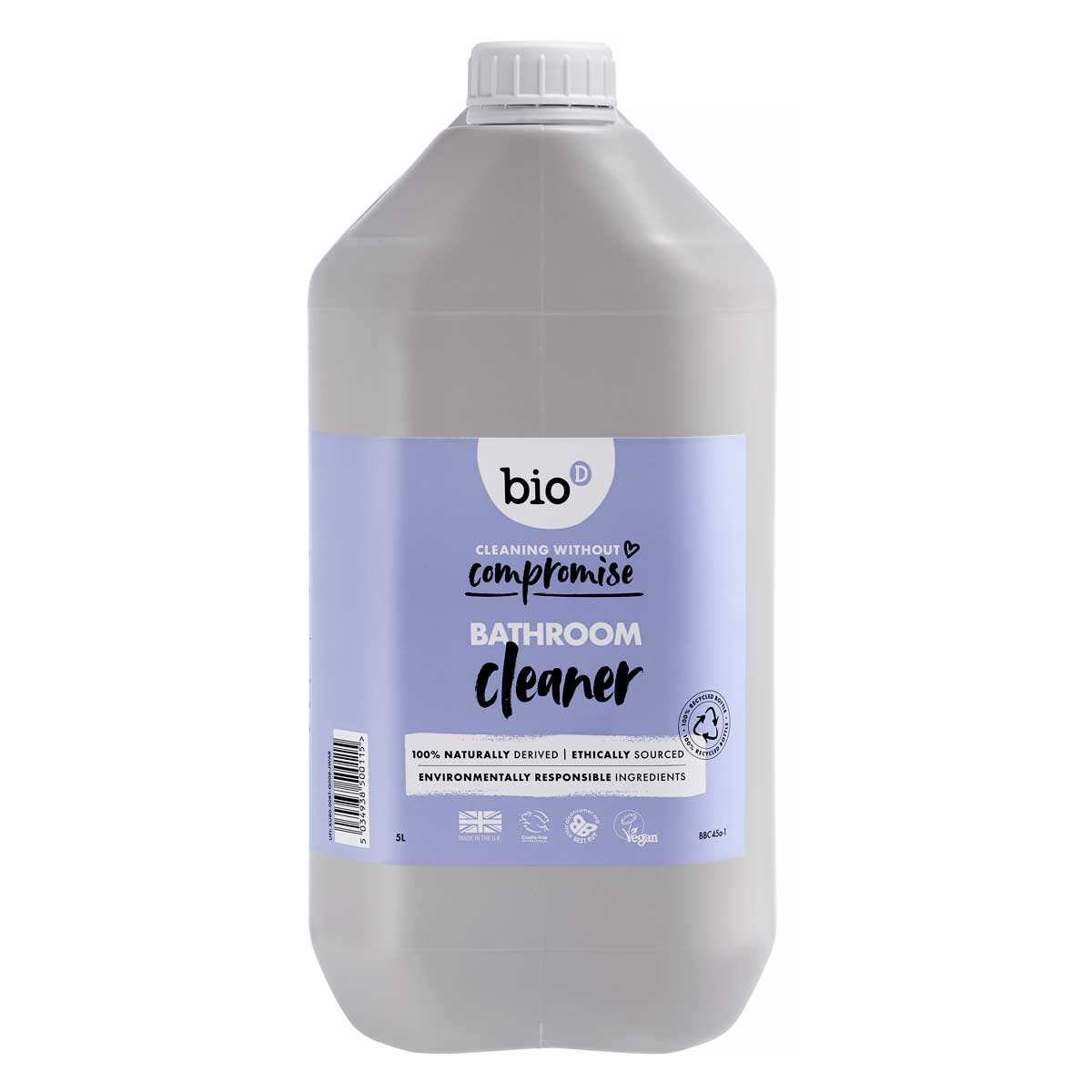 Bio-d concentrated bathroom cleaner in a 5 litre refill bottle picture on a plain white background