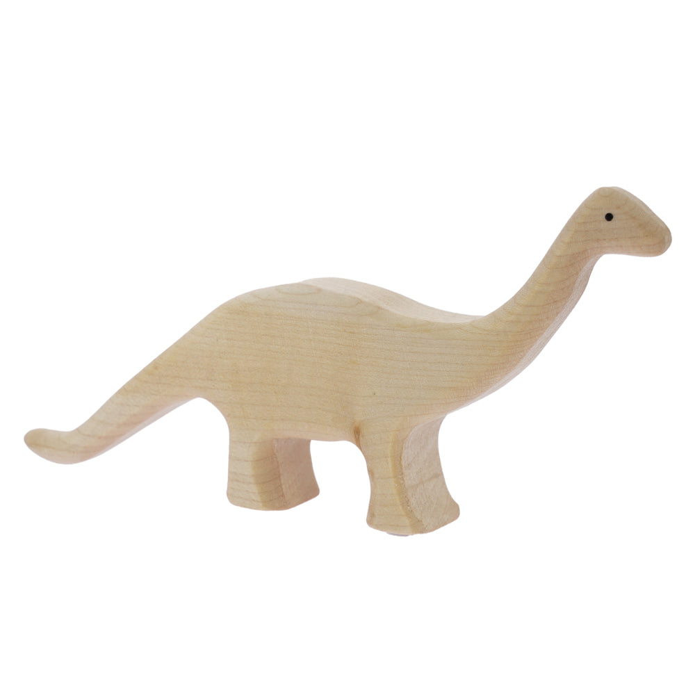 Bumbu hand carved natural wooden brontosaurus toy dinosaur on a white background