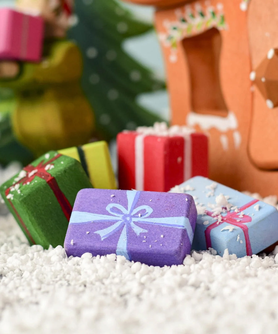 A Christmas scene including the Bumbu wooden presents.