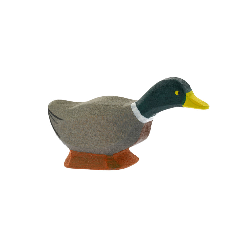 Bumbu handmade wooden mallard duck toy on a white background