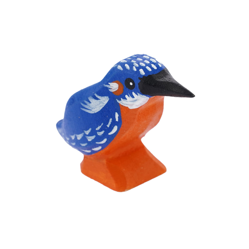 Bumbu miniature wooden kingfisher toy bird on a white background