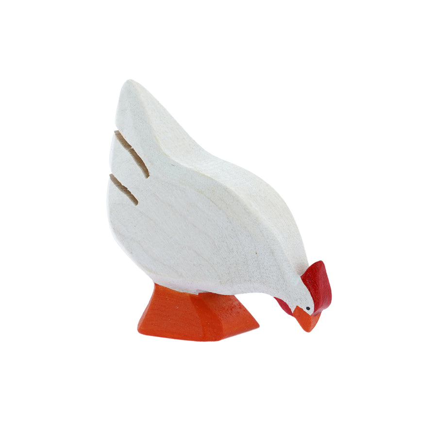 Bumbu miniature wooden white hen toy figure stood on a white background