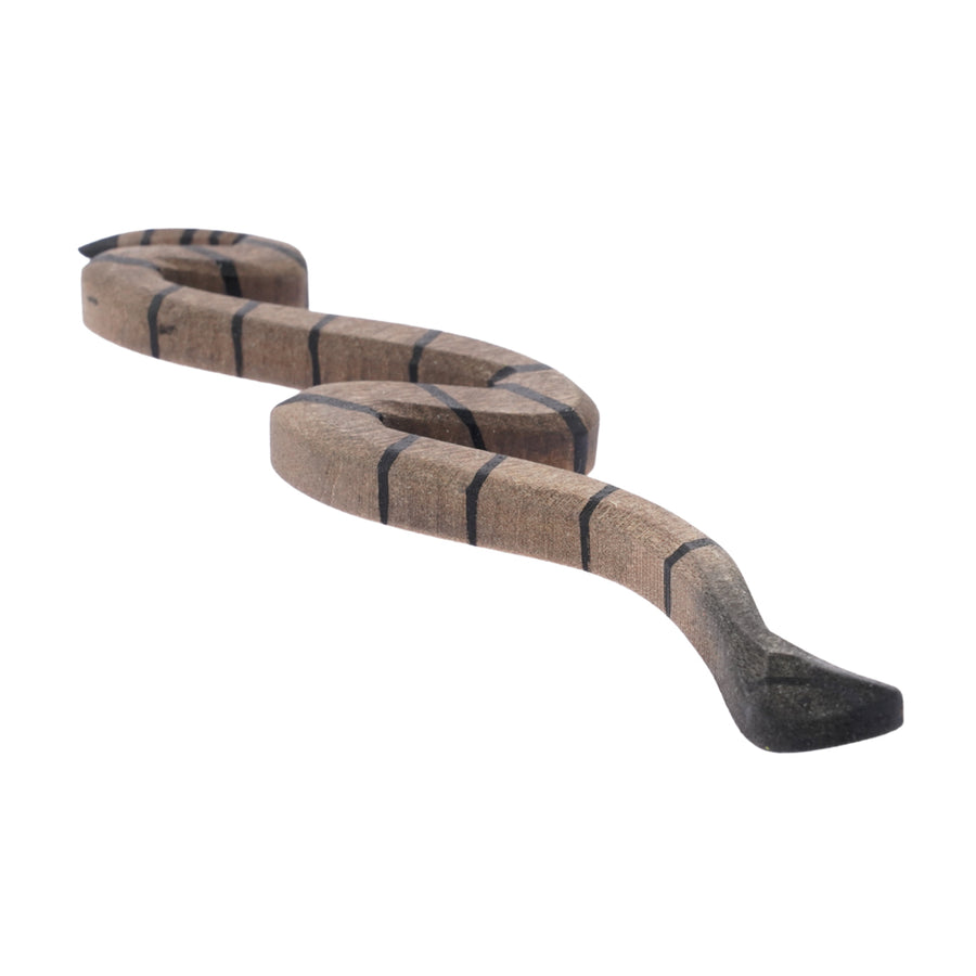 Bumbu hand carved wooden snake toy figure on a white background