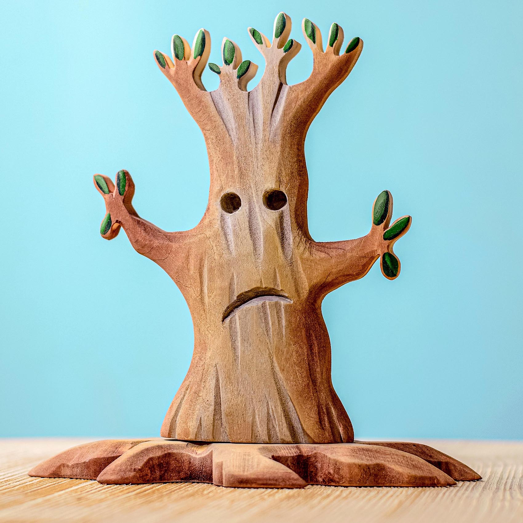 Bumbu Large Wooden Spooky Tree. A hancarved wooden toy in the shape of a spooky Halloween tree