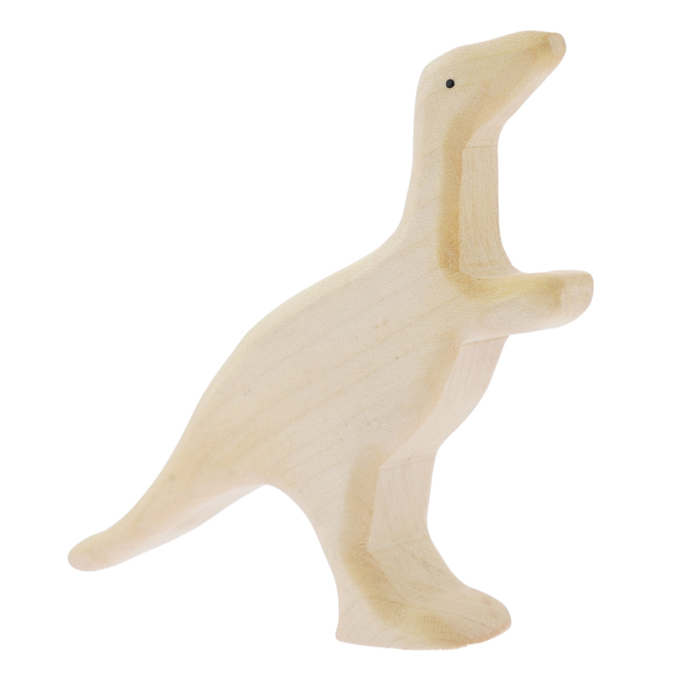 Bumbu hand carved natural wooden t-rex toy dinosaur on a white background