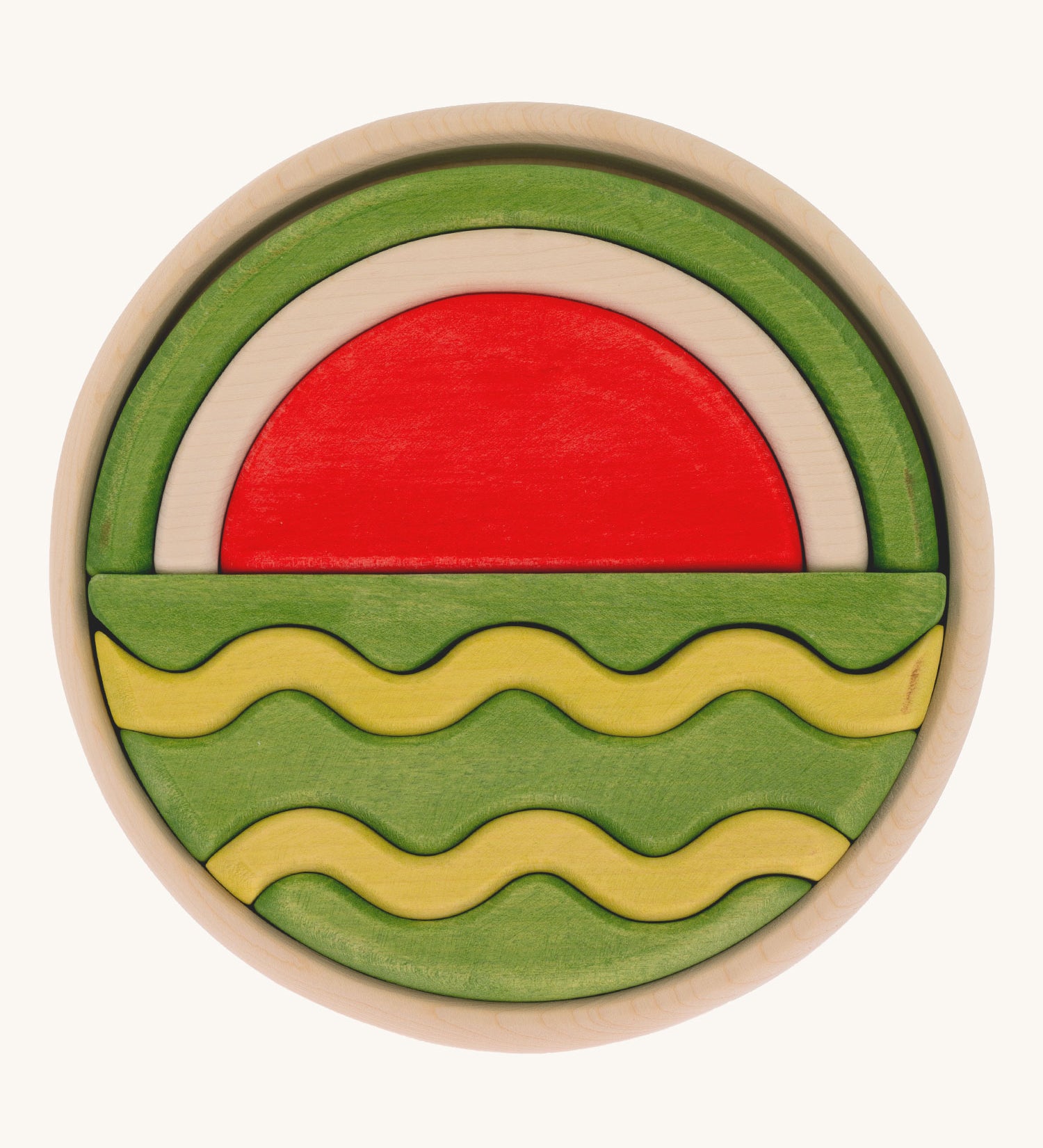 Bumbu Handmade Watermelon Round Wooden Puzzle on a plain background.