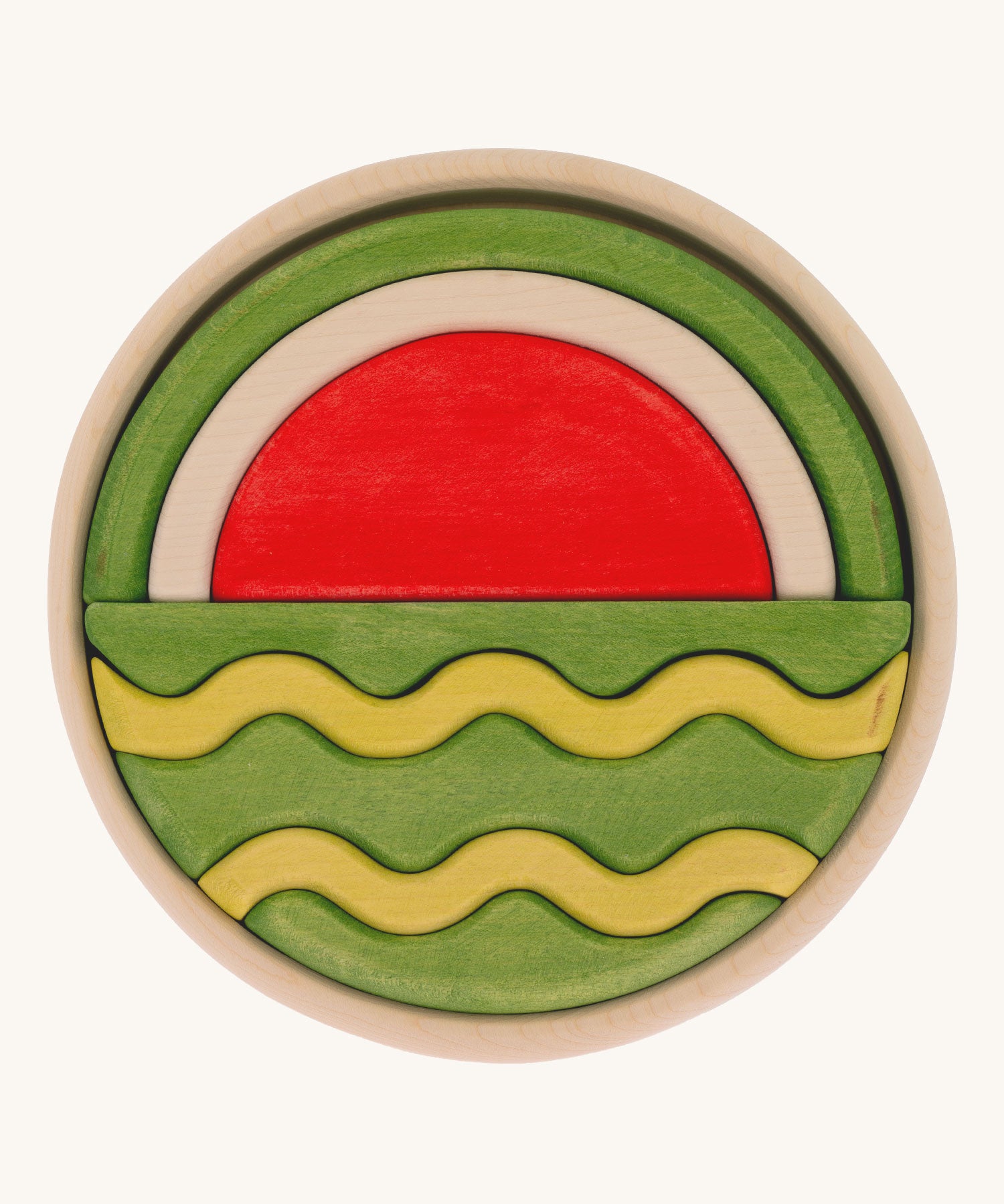 Bumbu Handmade Watermelon Round Wooden Puzzle on a plain background.