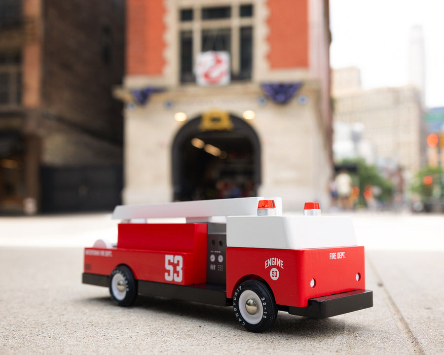 A Candylab Big Red Fire Engine pictured outdoors 