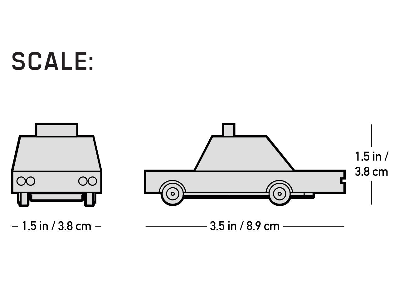 Infographic showing the scale of the Candylab handmade wooden toy candycars