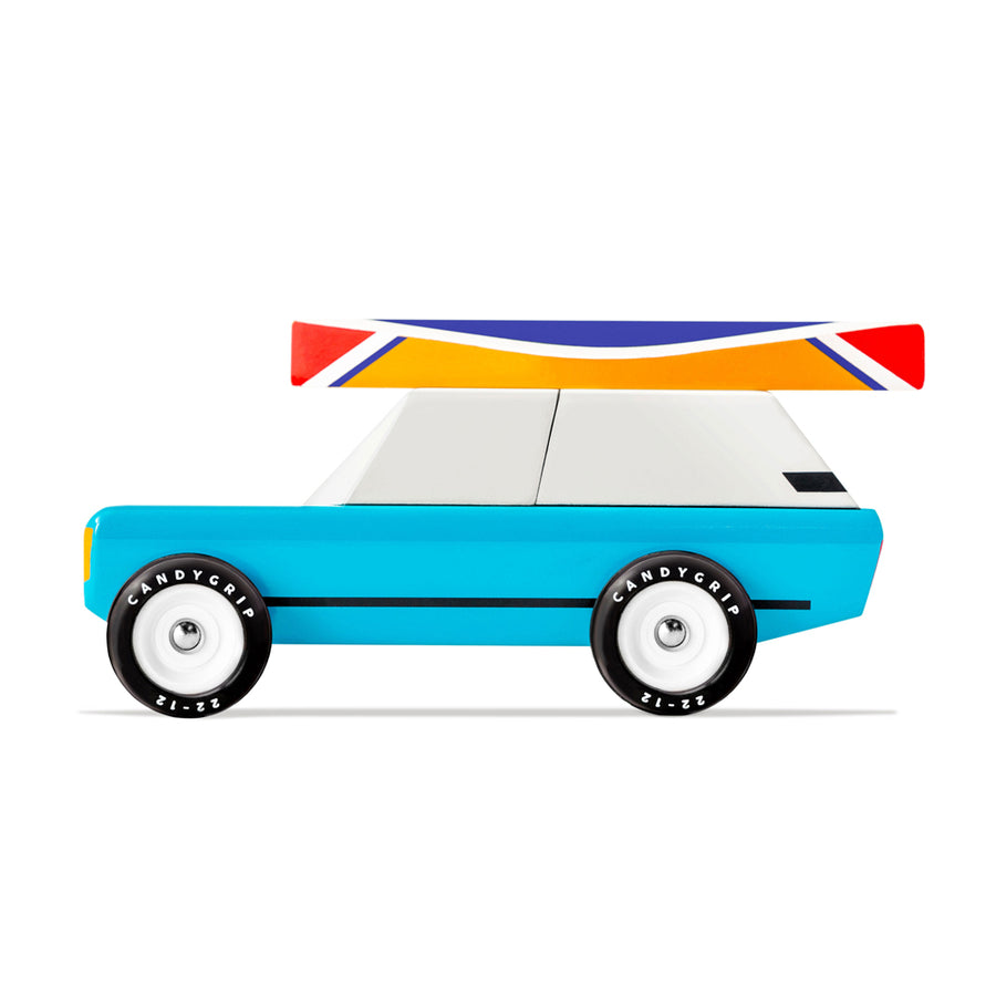 Side of the candylab childrens wooden cotswold royale diecast car model on a white background