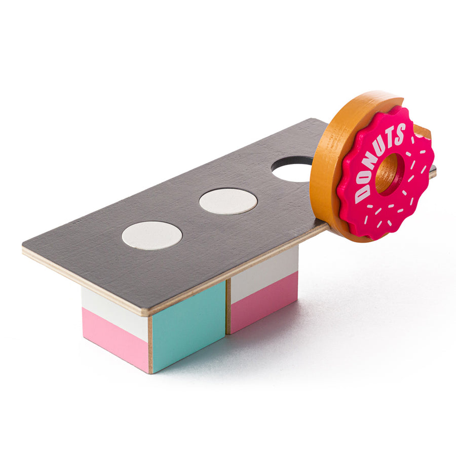 Candylab childrens solid wooden donut shack toy set on a white background